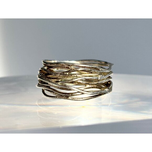 Vintage Jewelry - Vintage Sterling Silver Multi Row / Shank Band Statement Ring - size 7